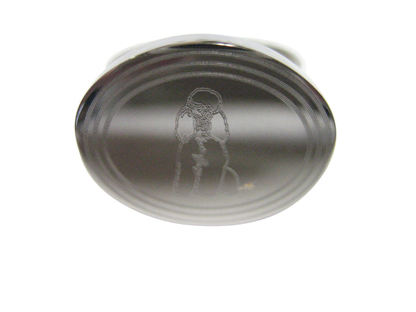 Silver Toned Etched Oval Poodle Dog Adjustable Size Fashion Ring