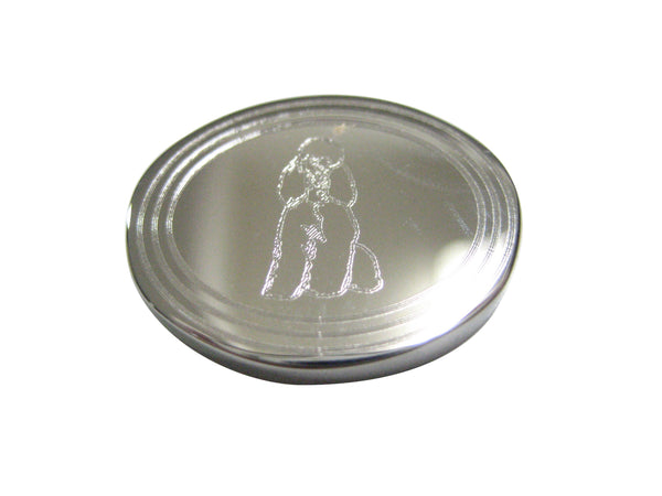 Silver Toned Etched Oval Poodle Dog Magnet