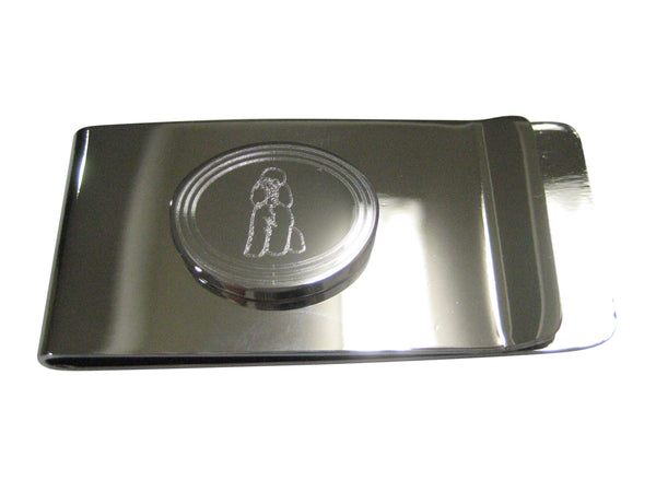 Silver Toned Etched Oval Poodle Dog Money Clip