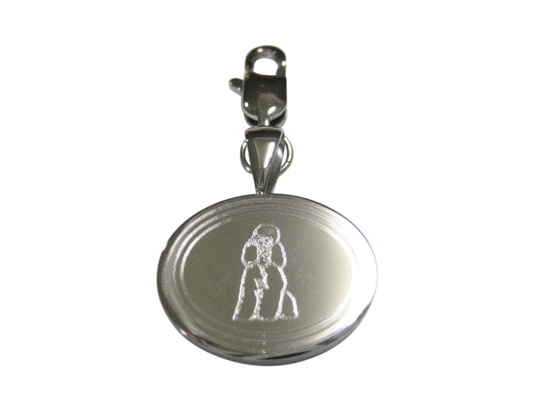 Silver Toned Etched Oval Poodle Dog Pendant Zipper Pull Charm