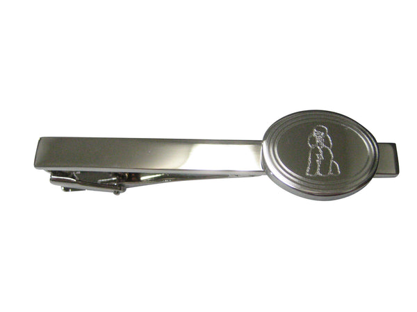 Silver Toned Etched Oval Poodle Dog Tie Clip