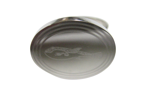 Silver Toned Etched Oval Puffer Fish Adjustable Size Fashion Ring