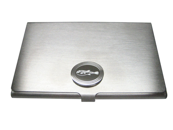 Silver Toned Etched Oval Puffer Fish Business Card Holder