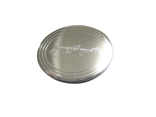 Silver Toned Etched Oval Puffer Fish Magnet