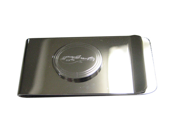 Silver Toned Etched Oval Puffer Fish Money Clip