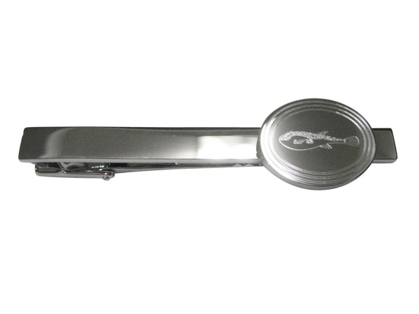 Silver Toned Etched Oval Puffer Fish Tie Clip
