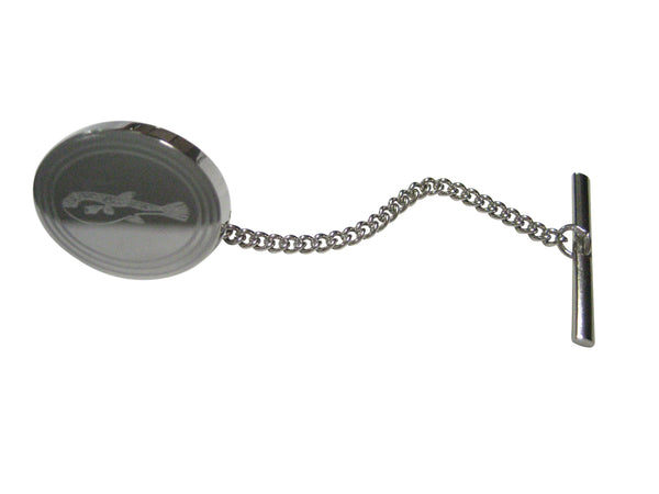 Silver Toned Etched Oval Puffer Fish Tie Tack
