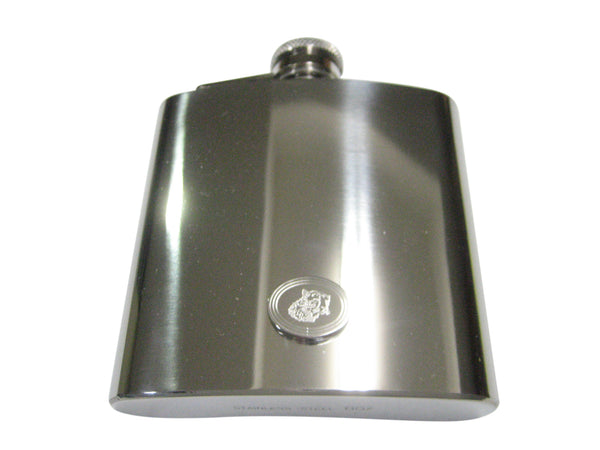 Silver Toned Etched Oval Puma Head 6oz Flask