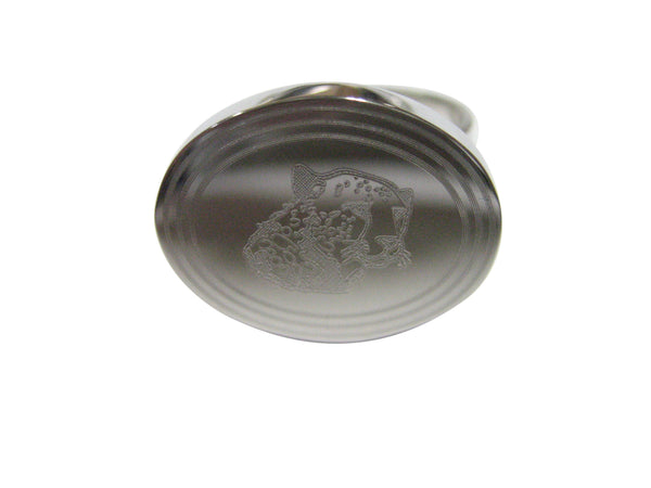 Silver Toned Etched Oval Puma Head Adjustable Size Fashion Ring