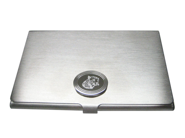 Silver Toned Etched Oval Puma Head Business Card Holder