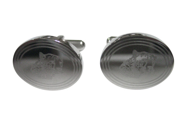 Silver Toned Etched Oval Puma Head Cufflinks