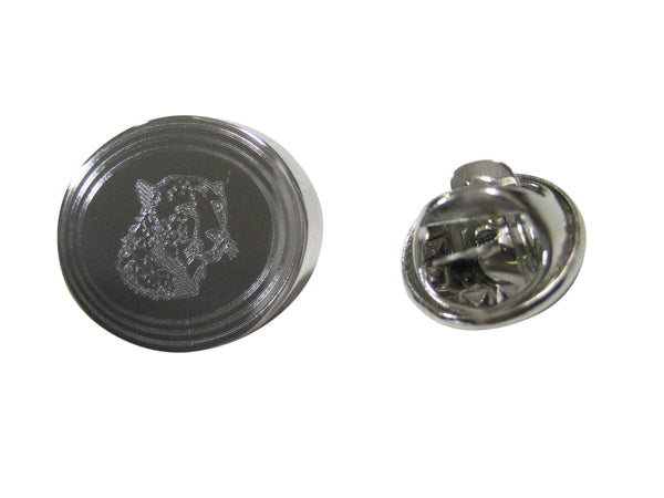 Silver Toned Etched Oval Puma Head Lapel Pin