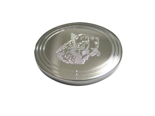 Silver Toned Etched Oval Puma Head Magnet