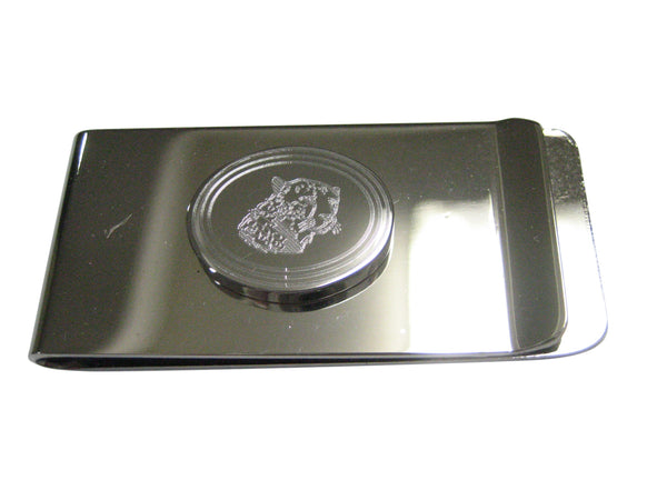 Silver Toned Etched Oval Puma Head Money Clip