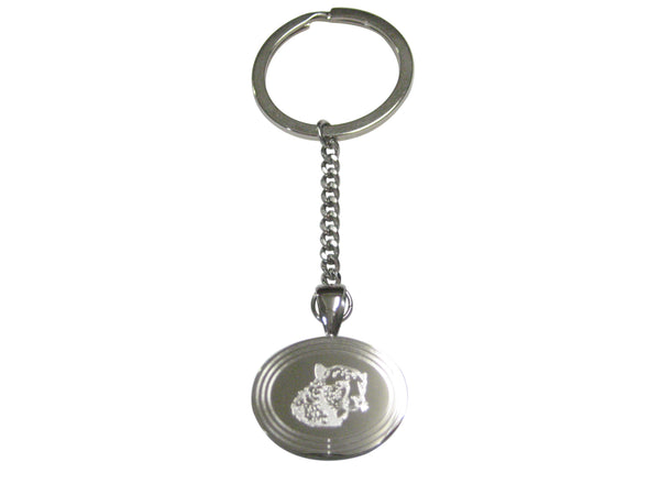 Silver Toned Etched Oval Puma Head Pendant Keychain