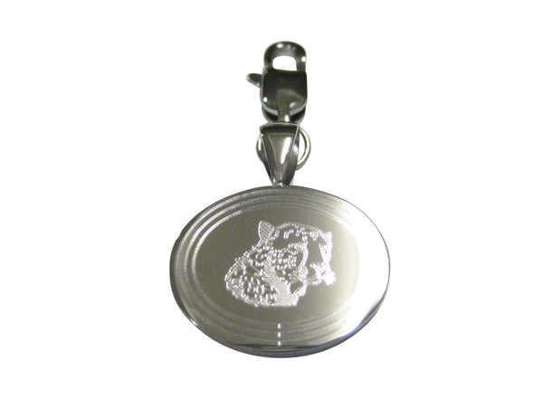 Silver Toned Etched Oval Puma Head Pendant Zipper Pull Charm