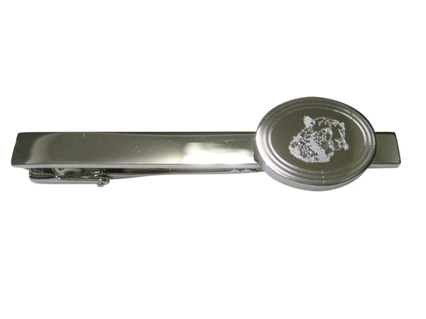 Silver Toned Etched Oval Puma Head Tie Clip