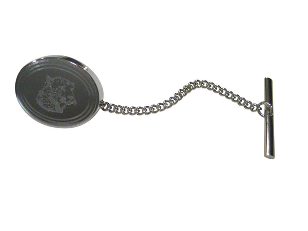 Silver Toned Etched Oval Puma Head Tie Tack