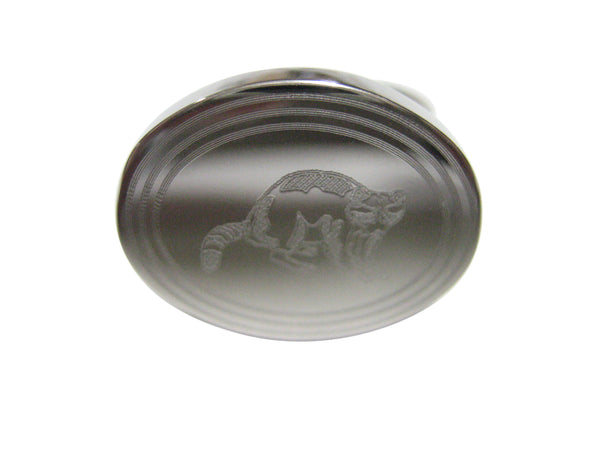 Silver Toned Etched Oval Raccoon Adjustable Size Fashion Ring