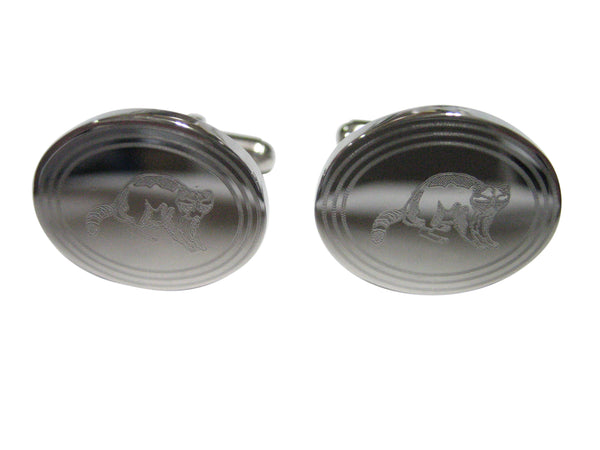 Silver Toned Etched Oval Raccoon Cufflinks
