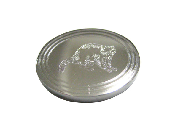 Silver Toned Etched Oval Raccoon Magnet