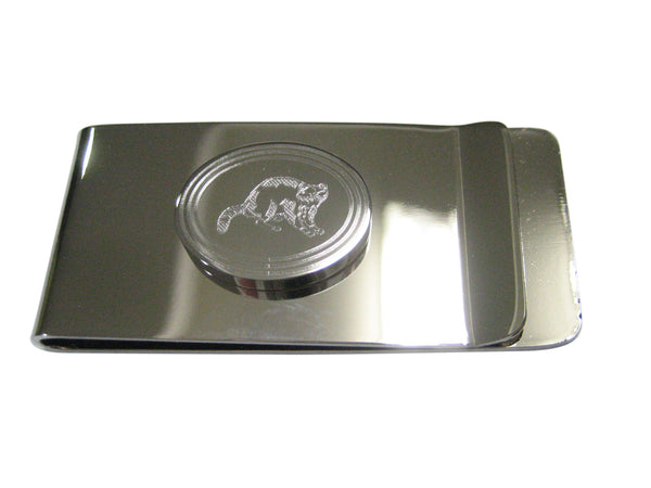 Silver Toned Etched Oval Raccoon Money Clip