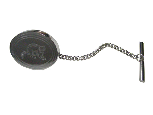 Silver Toned Etched Oval Raccoon Tie Tack