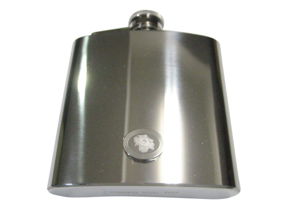 Silver Toned Etched Oval Rafflesia Arnoldii Carnivorous Plant 6oz Flask