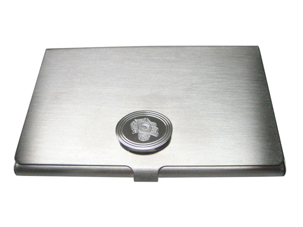 Silver Toned Etched Oval Rafflesia Arnoldii Carnivorous Plant Business Card Holder