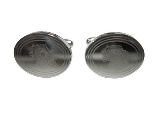 Silver Toned Etched Oval Rafflesia Arnoldii Carnivorous Plant Cufflinks