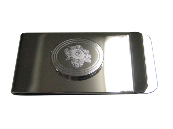 Silver Toned Etched Oval Rafflesia Arnoldii Carnivorous Plant Money Clip