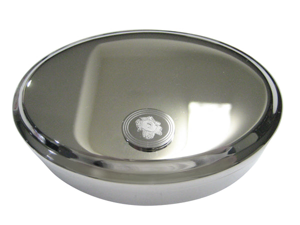 Silver Toned Etched Oval Rafflesia Arnoldii Carnivorous Plant Oval Trinket Jewelry Box