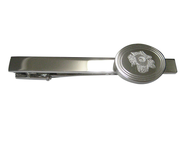 Silver Toned Etched Oval Rafflesia Arnoldii Carnivorous Plant Tie Clip