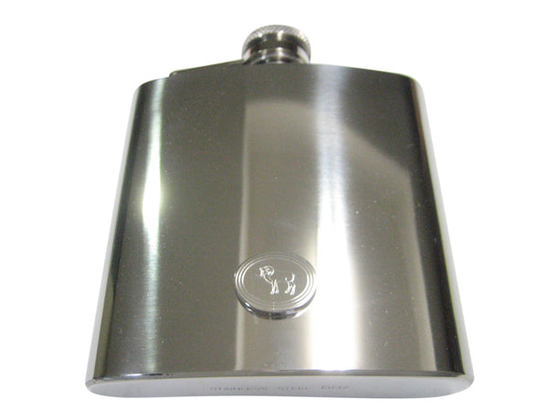 Silver Toned Etched Oval Ram 6oz Flask