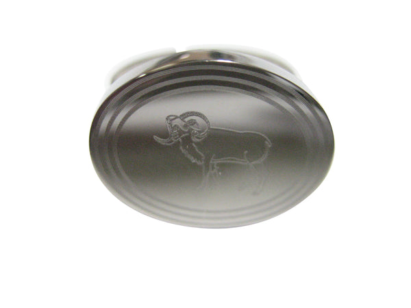 Silver Toned Etched Oval Ram Adjustable Size Fashion Ring