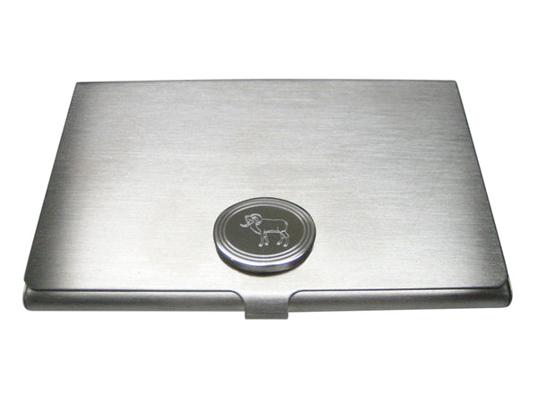Silver Toned Etched Oval Ram Business Card Holder