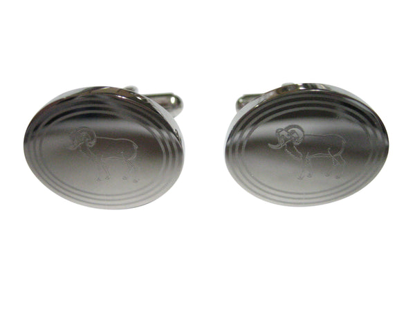 Silver Toned Etched Oval Ram Cufflinks