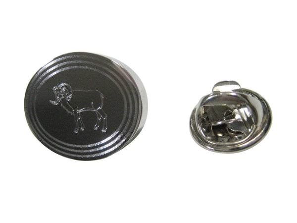 Silver Toned Etched Oval Ram Lapel Pin