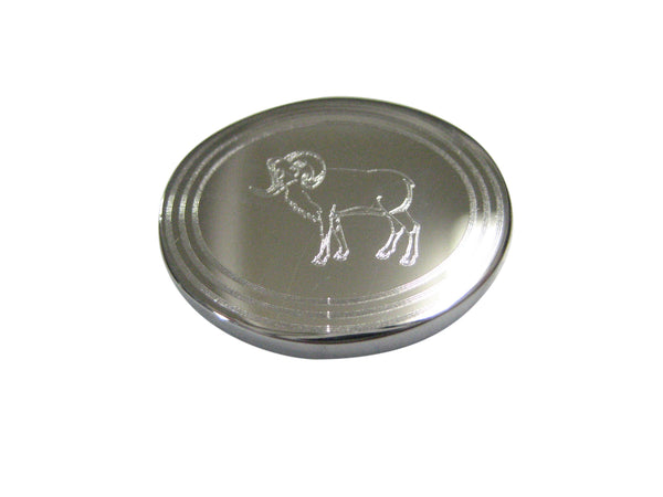 Silver Toned Etched Oval Ram Magnet