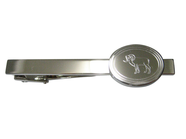 Silver Toned Etched Oval Ram Tie Clip