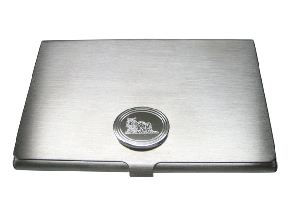 Silver Toned Etched Oval Resting Tiger Business Card Holder