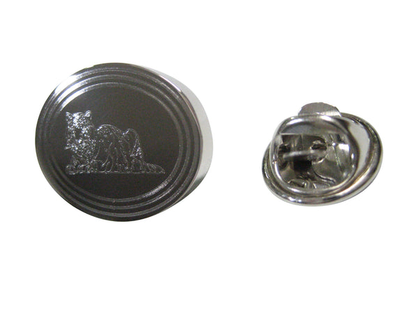 Silver Toned Etched Oval Resting Tiger Lapel Pin