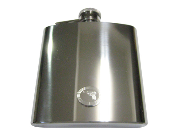 Silver Toned Etched Oval Retro Handgun 6oz Flask