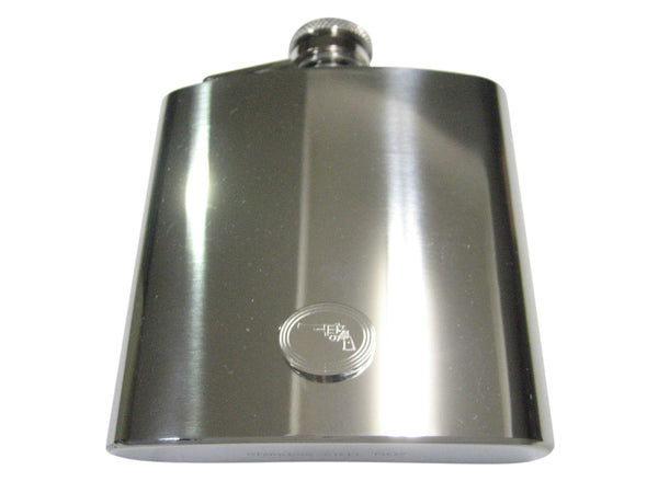 Silver Toned Etched Oval Revolver Gun Pistol 6oz Flask