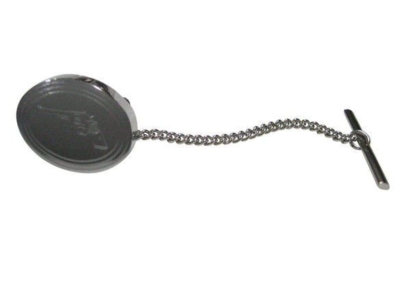 Silver Toned Etched Oval Revolver Gun Pistol Tie Tack