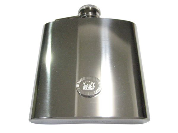 Silver Toned Etched Oval Rhino 6oz Flask