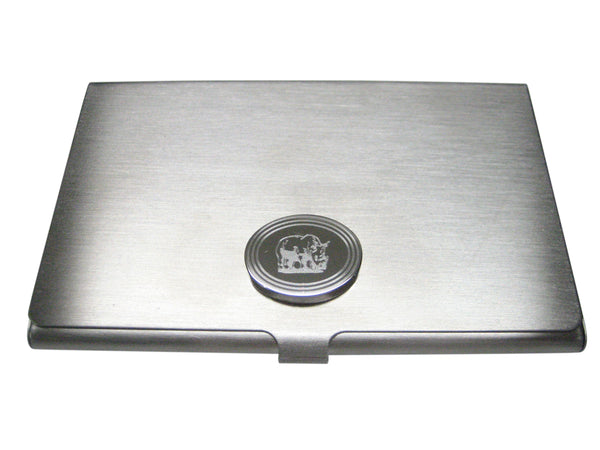 Silver Toned Etched Oval Rhino Business Card Holder