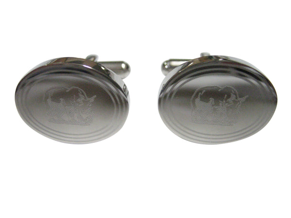 Silver Toned Etched Oval Rhino Cufflinks