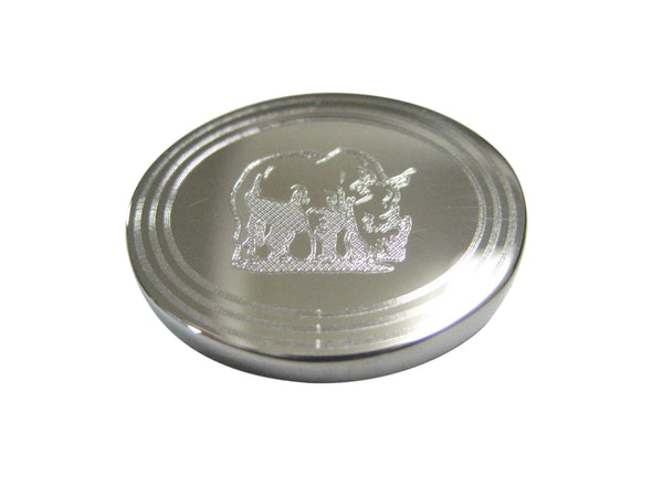 Silver Toned Etched Oval Rhino Magnet
