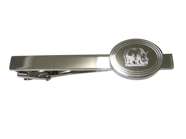 Silver Toned Etched Oval Rhino Tie Clip